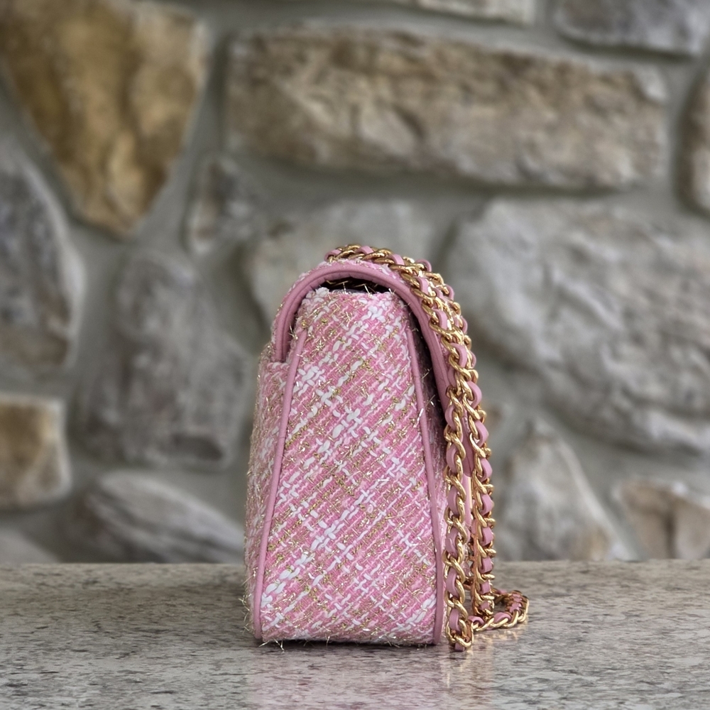 Karl Lagerfeld Paris Large Tweed Pink Shoulder Bag - Picture 2 of 8